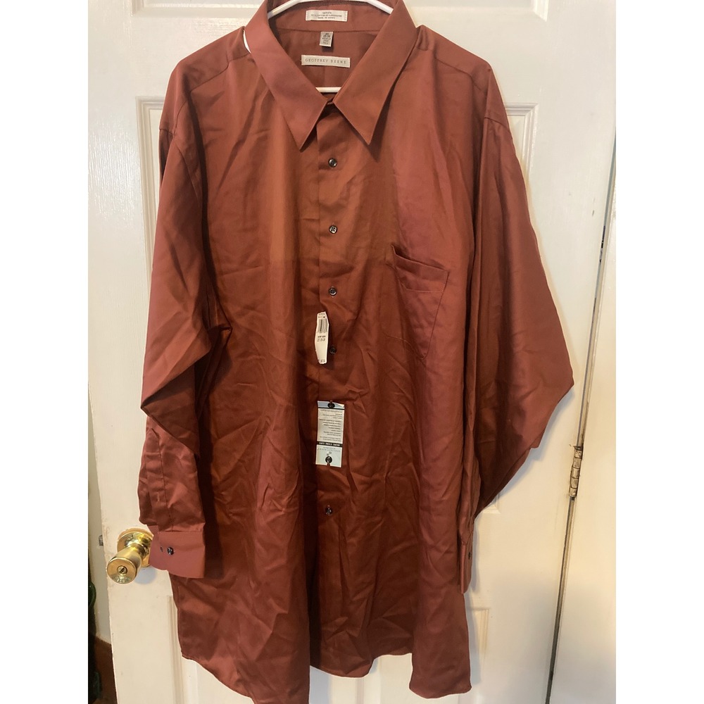 Geoffrey Beene Mens Tall Sateen Dress Shirt Rust OrangeWrinkle Free 20 35/36 NWT